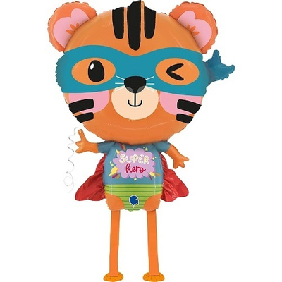 Шар фольга Ходячая Фигура Тигренок Супергерой 84см УЖЕ с гелием