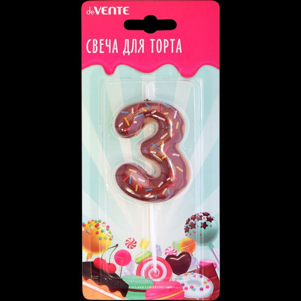 Свеча-цифра "3" Donut  6 см, с 3D декором