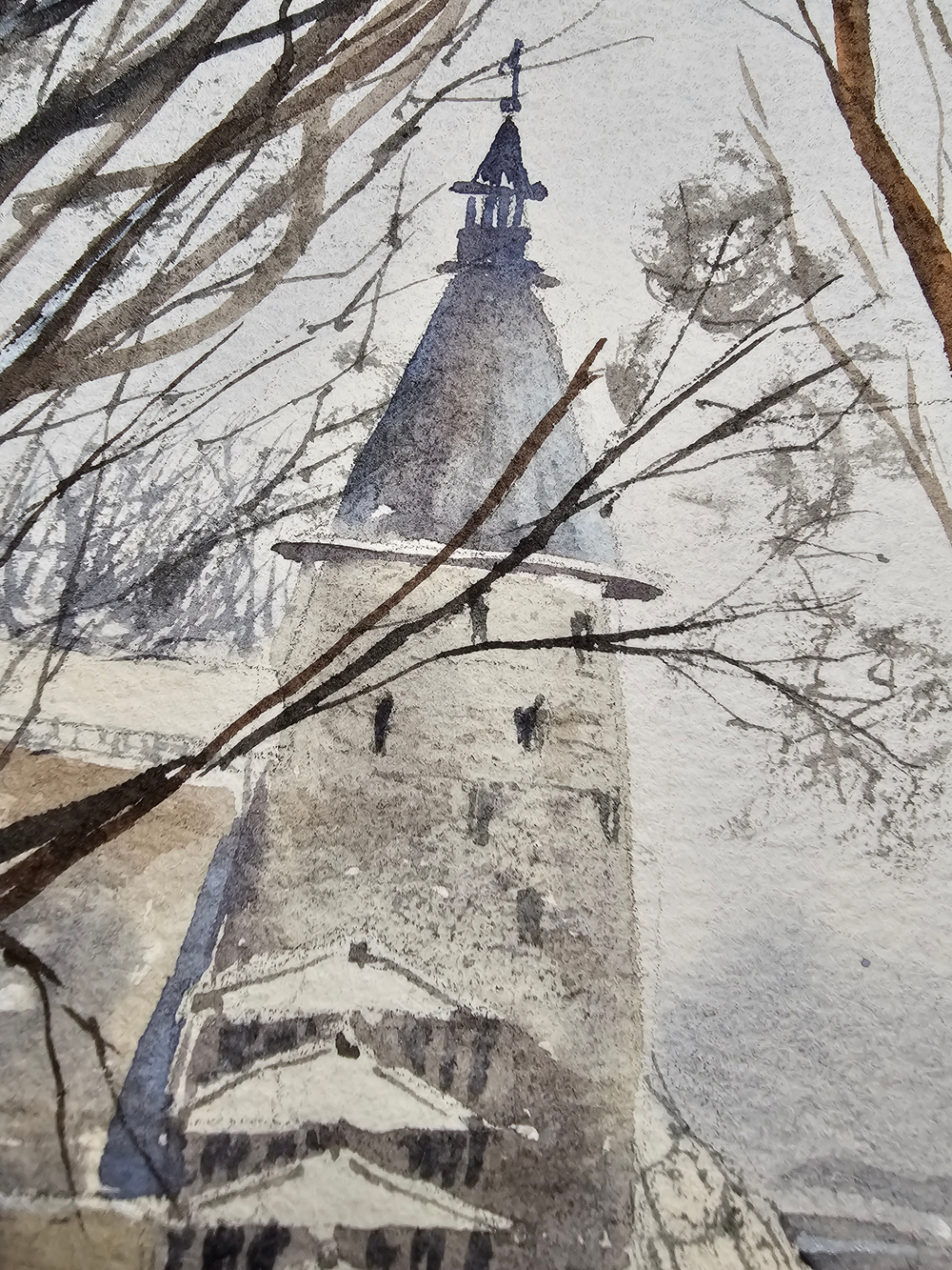 Картина авторская акварельная в паспарту 21х30 см на стену для интерьера "Прогулки по Пскову"