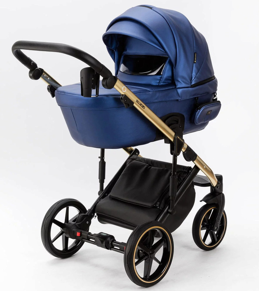 Детская коляска Adamex Lumi Air SE Deluxe 2 в 1 L-SM503 (СИН.ПЕРЛ.КОЖА+ЗОЛОТО РАМА)