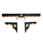 Ламбрекен с косынками универсальные стеганые Волк (экокожа, черный, коричневые кисточки)