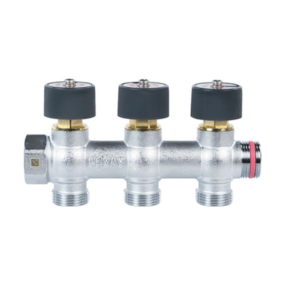 Коллектор регулирующий проходной РЕХАУ - 3/4" (ВР/НР) на 3 контура 3/4"ЕК (Евроконус)