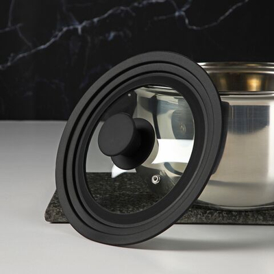 Крышка для сковороды и кастрюли Доляна стеклянная, универсальная, с силиконовым ободком и ручкой, d=16/18/20 см, цвет чёрный (Цвет: не задано)