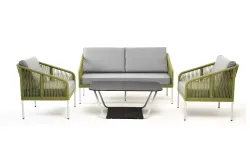 "Канны" лаунж-зона 4-местная из роупа со столом "Глория" (серый гранит), каркас алюминиевый светло-серый, роуп салатовый меланж