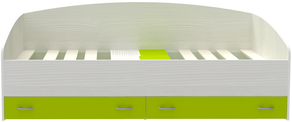 Кровать с выкатными ящиками КарИВи Кадет Белое Дерево Лайм