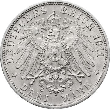 3 марки 1911 Германская империя «25 лет свадьбе Вильгельма II и Шарлотты», Вюртемберг