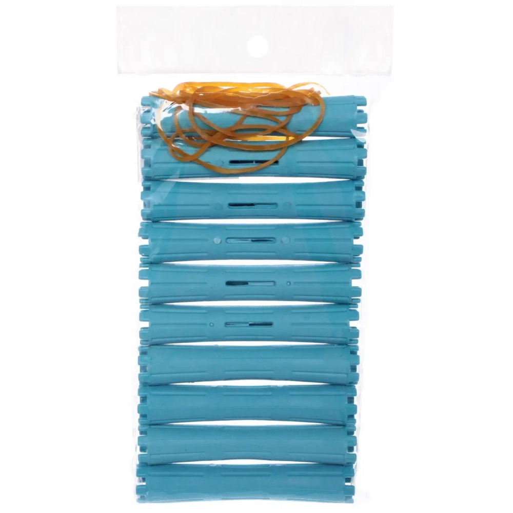 Бигуди пластмассовые-коклюшки 10шт d-1.6см «KUDRI», цвет голубой, (прозрачный пакет с подвесом)