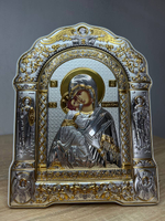 Владимирская БМ, икона арочная с рамкой, белое дерево 167х228