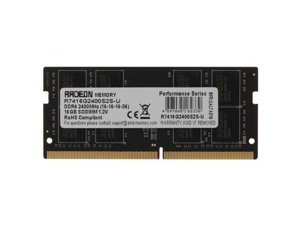 Оперативная память AMD Radeon R7 Performance R7416G2400S2S-UO, DDR4 1х 16ГБ 2400 МГц, SODIMM, OEM