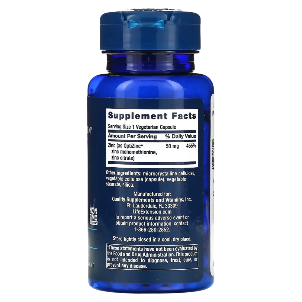 Life Extension Zinc Caps 50 mg 90 veg capsules, Цинк