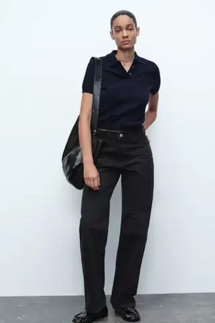 ZARA БАЗОВОЕ ПОЛО ИЗ 100% ШЕРСТИ, МОРСКОЙ СИНИЙ