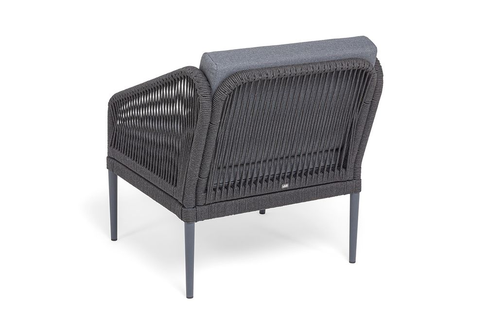 "Канны" лаунж-зона 4-местная (разборная) из роупа со столиком "Диего" цвета "серый гранит", роуп темно-серый круглый, ткань темно-серая