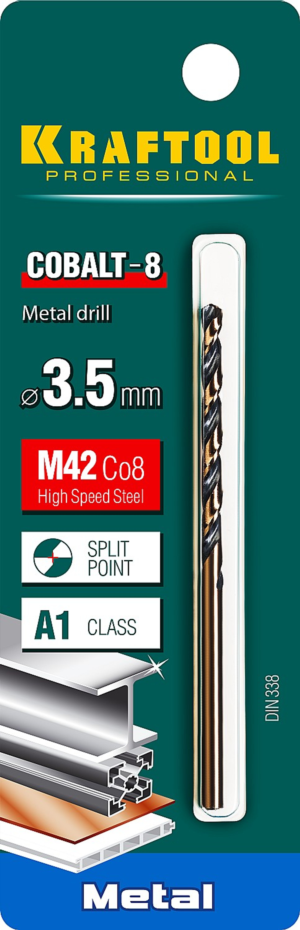 KRAFTOOL COBALT-8, 3.5 х 70 мм, сталь М42, HSS-Co(8%), сверло по металлу (29656-3.5)