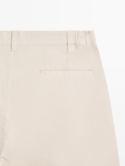 Massimo Dutti Хлопковые шорты-бермуды с декоративной отделкой на поясе, песочный