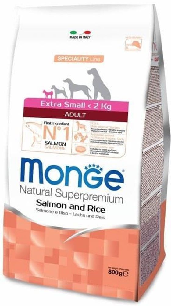 Monge Dog 800г Speciality Extra Small корм для взрослых собак миниатюрных пород лосось с рисом