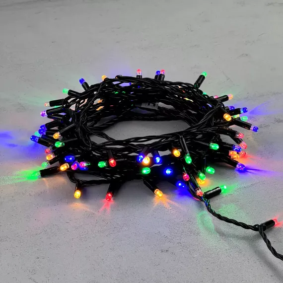 Светодиодная гирлянда с колпачком 100 разноцветных LED ламп 10 м., 220-230 В., черный провод ПВХ, IP65, LTC (PST100CAP-11-2M)