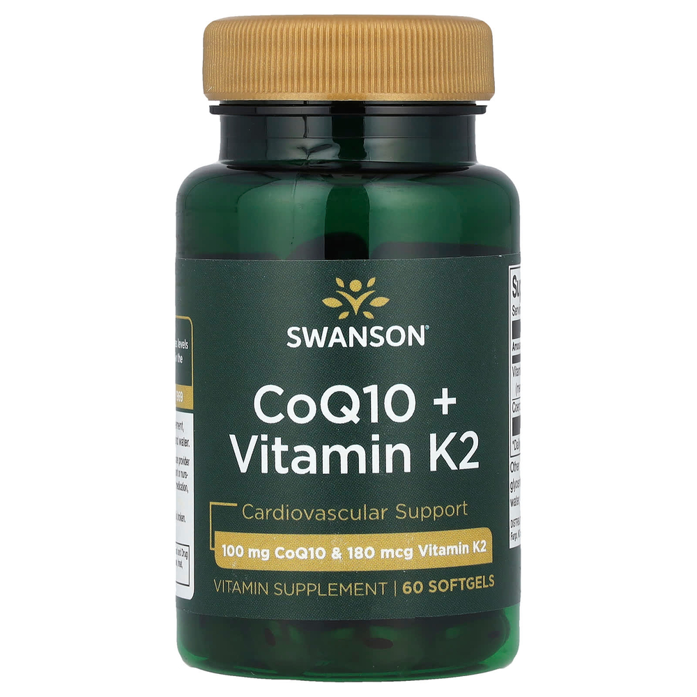 Swanson Vitamins, Коэнзим Q10 + витамин K2, 60 мягких таблеток