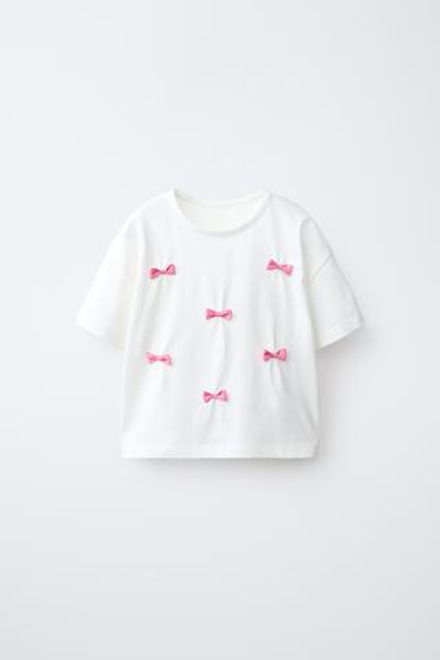 ZARA ФУТБОЛКА С БАНТАМИ, БЕЛЫЙ