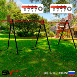 Уличные качели Sv Sport Maxi х 2 УК302КП4 (4.8м/Щит баскет/Деревянные 4шт/Подвесы на подш 4к)
