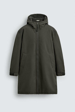 ZARA СТЕГАНАЯ КУРТКА С КОМБИНИРОВАННОЙ ОТДЕЛКОЙ, ХАКИ