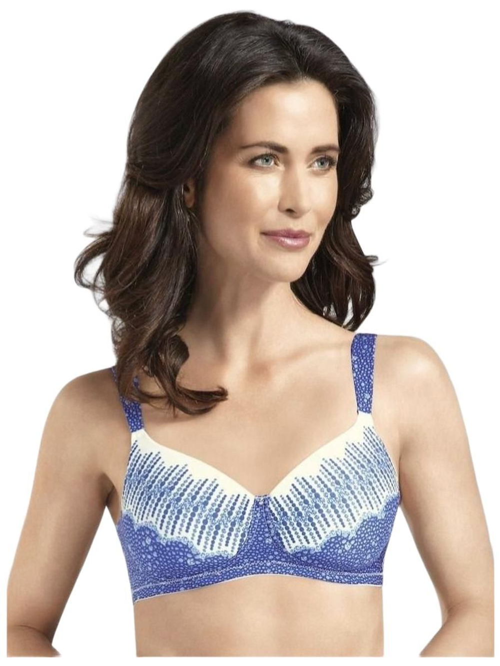 Бюстгальтер 75A с плотной чашкой без косточек для фиксации экзопротеза молочной железы Amoena, экрю/синий