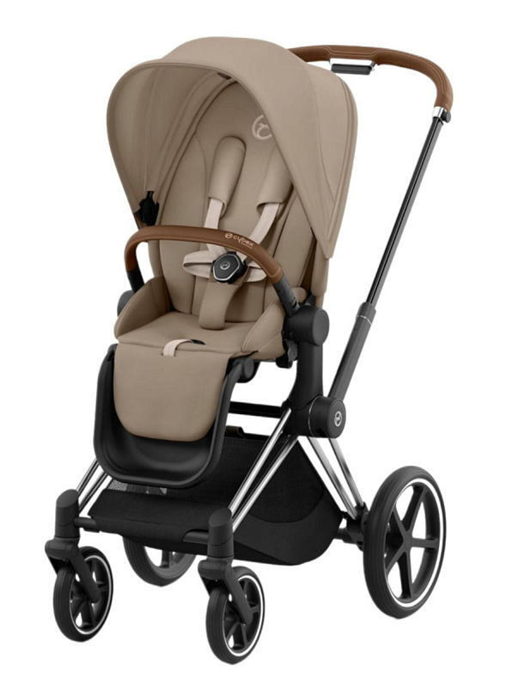 Коляска 3 в 1 Cybex Priam IV Chrome Brown complete и автокресло Cloud T i-Size Platinum White Plus Cozy Beige