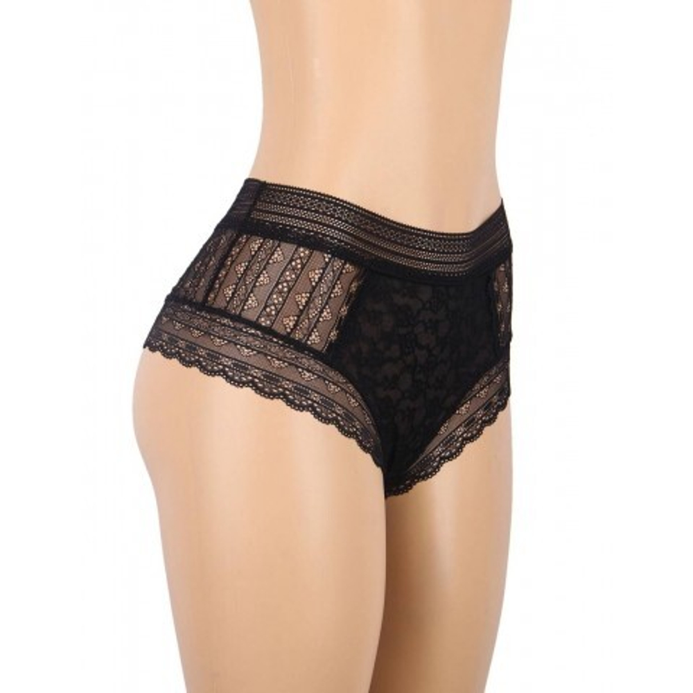 Трусики бразилиана Floral Lace, черные, XL-2XL