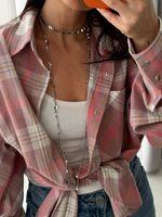 Рубашка трансформер в клетку нежно-розовая