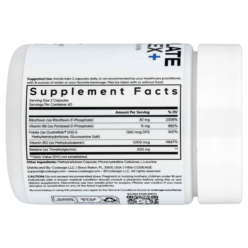 Codeage, Methylfolate B Complex+, комплекс витаминов группы B с метилфолатом, 120 растительных капсул