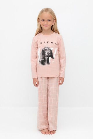 пижама  для девочки  К 1623/дымчатая роза,двойная клетка