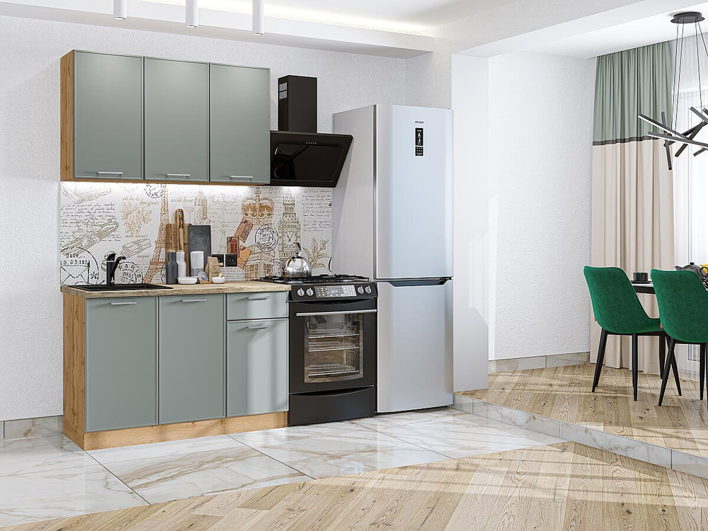 Прямая модульная кухня Квадро-03 Аквамарин - Дуб Вотан 2140*1200*600
