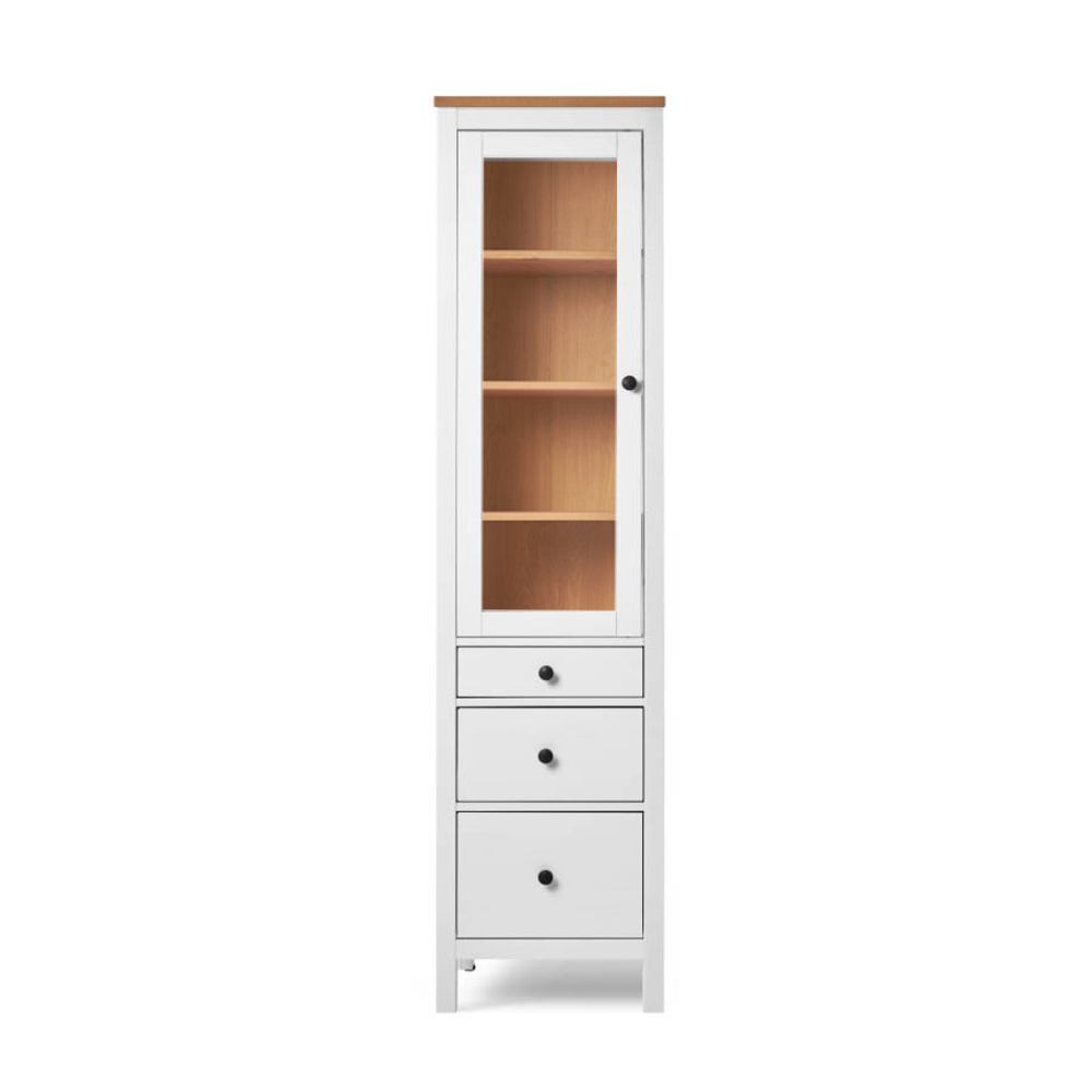 Шкаф-витрина Хемнэс Hemnes/Кымор, 3 ящика, 49х198х37 см, белый/светло-коричневый