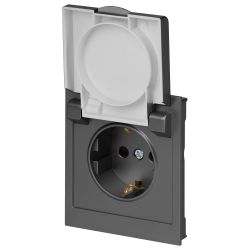 Розетка ЭРА Arktik 16-2103-06 с заземлением 2P+E Schuko со шторками с крышкой 16А-250В графит | Эра Arktik