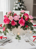 Розы искусственные малиново-розовые в балконном ящике