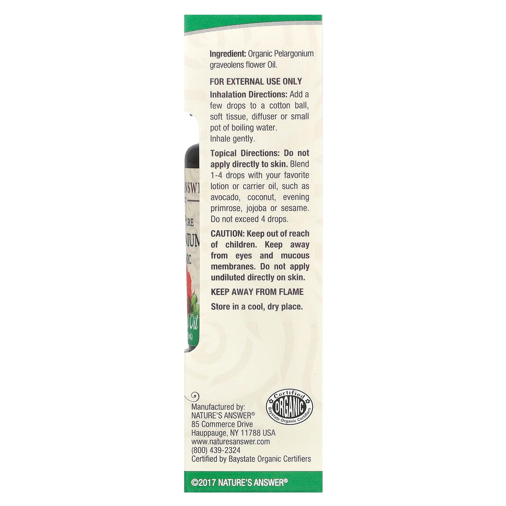 Nature's Answer, на 100% чистое органическое эфирное масло, герань, 15 мл (0,5 жидк. унции)