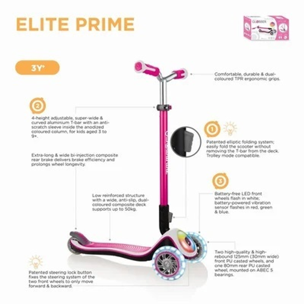 Самокат Globber Elite Prime розовый