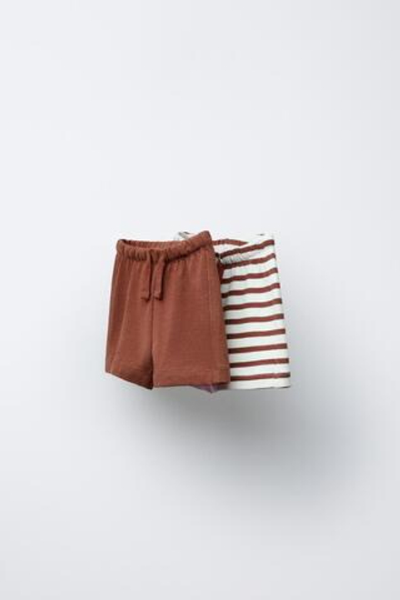 ZARA НАБОР ИЗ ДВУХ ОДНОТОННЫХ ШОРТОВ-БЕРМУД В ПОЛОСКУ, ЧЕРЕПИЧНЫЙ