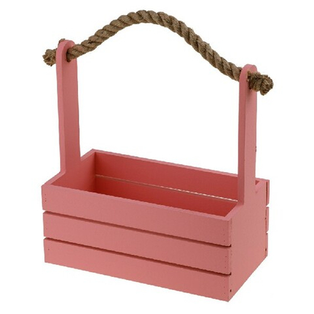 Ящик (дерево) с ручкой 24,5x13xH27см (Пудровый)