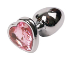 Металлическая анальная пробочка со стразом в виде розового сердечка - 7,5 см. (Цвет: розовый)