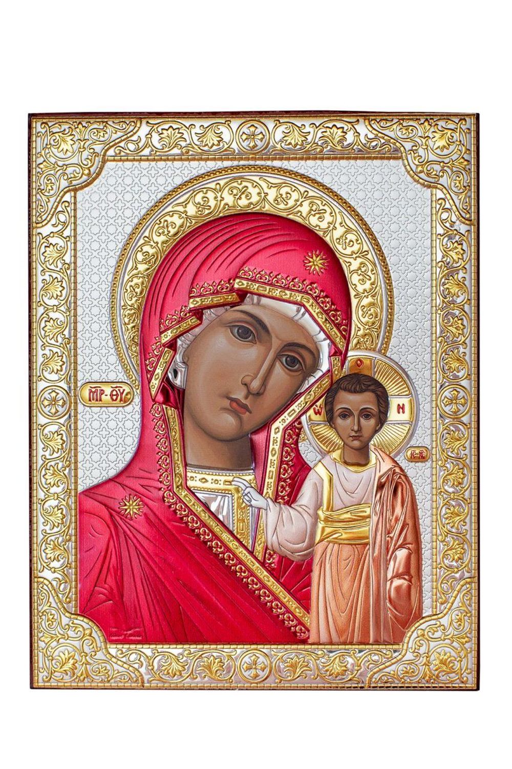 Казанская БМ, икона прямоугольная без рамки, красное дерево, эмаль 175х225