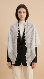 Оренбургский пуховый платок-косынка П3-130184-01 белый отбеленный