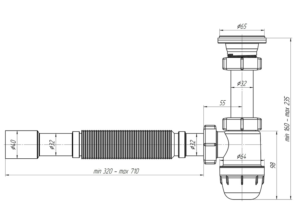 Сифон д/умыв. BM1015 (1 1/4"*32) с гофрой 32х32/40 (АниПласт)