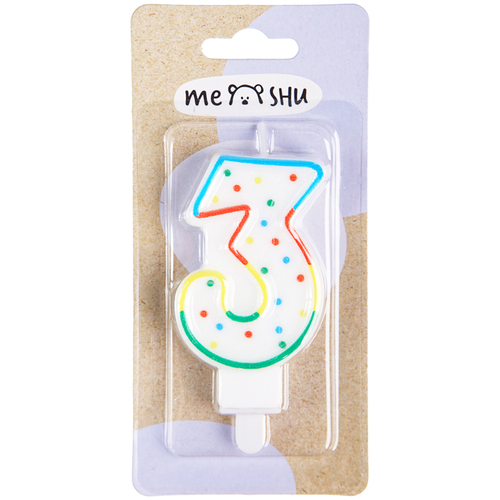 Свеча для торта с держателем MESHU "Цифра 3", 8,5см, блистер