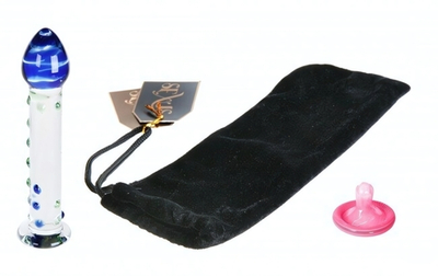 Стимулятор стеклянный с "шишечками" (Цвет: прозрачный с синим и зеленым)