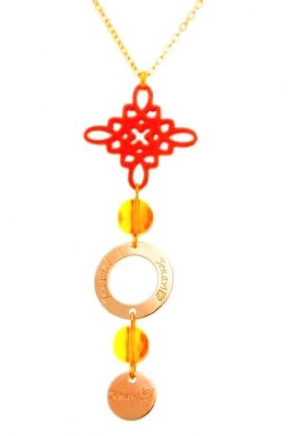 Кулон из золоченого ювелирного сплава с полимером.