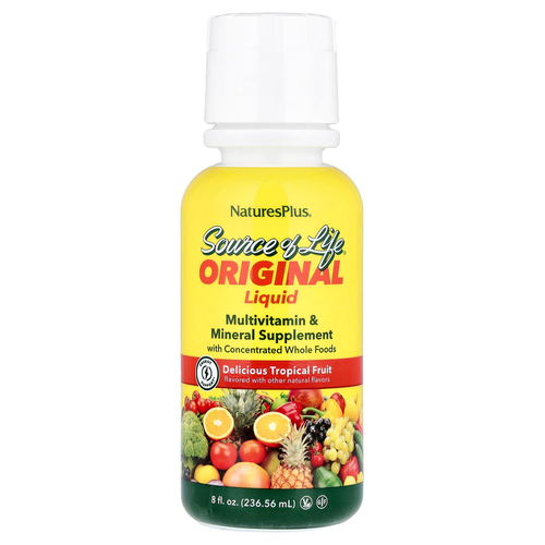 NaturesPlus, Source of Life, оригинальная жидкая добавка с мультивитаминами и минералами, вкусные тропические фрукты, 236,56 мл (8 жидк. унций)