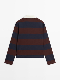 Massimo Dutti Футболка поло с длинными рукавами, темно-синий