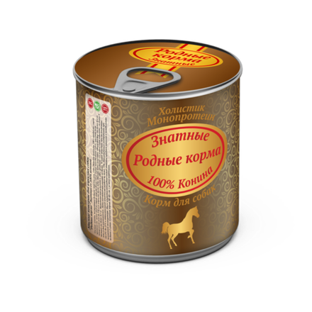 Консервы РОДНЫЕ КОРМА Знатные 100 % для собак конина 340 г