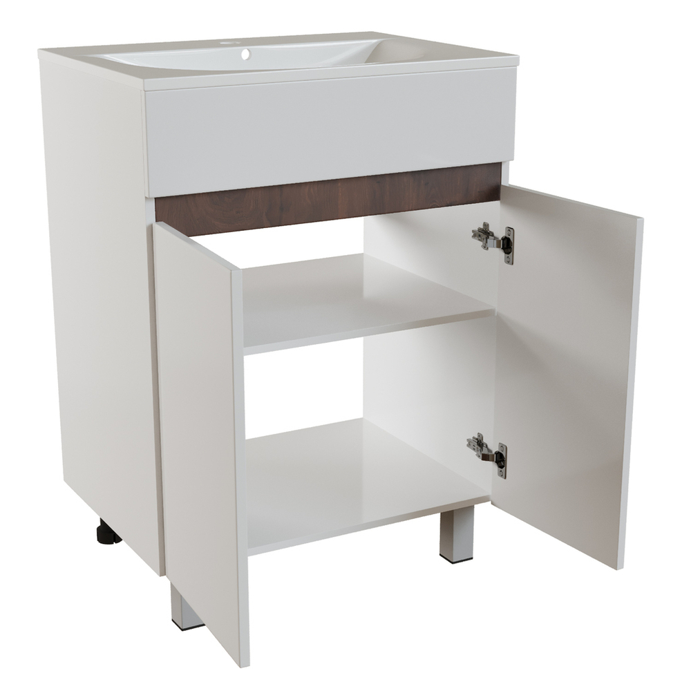 Тумба д/ванной "БРИКС-60" 2 ст. белый/дуб вотан под рак."Breeze 60" меб. (Sanita Luxe)(ПВХ)(разбор)