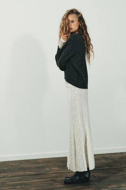 ZARA ЮБКА ИЗ МЯГКОГО КРУЖЕВА, ЭКРЮ